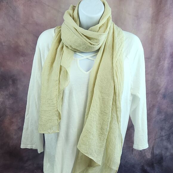 💜Cream & Metallic Gold Speckled Scarf/Wrap - Picture 2 of 7
